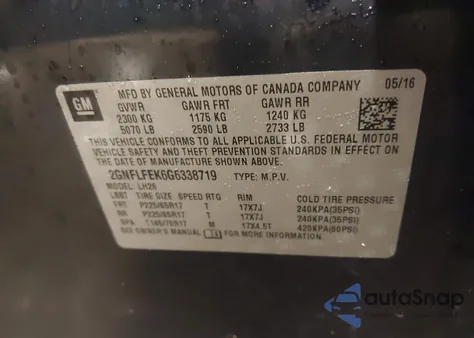 2016 Chevrolet Equinox Lt from USA, damaged, VIN 2GNFLFEK6G6338719